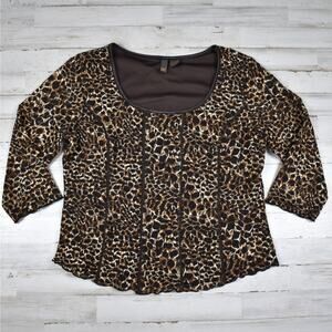 Y2K vintage brown leopard print blouse top shirt sz large coquette western boho